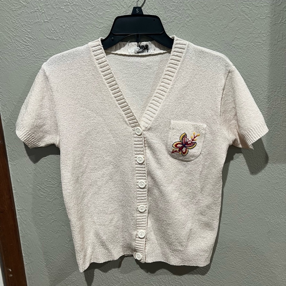 Arbella Knits California Shable -Line Dry Cream Knit Sweater with Butterfly